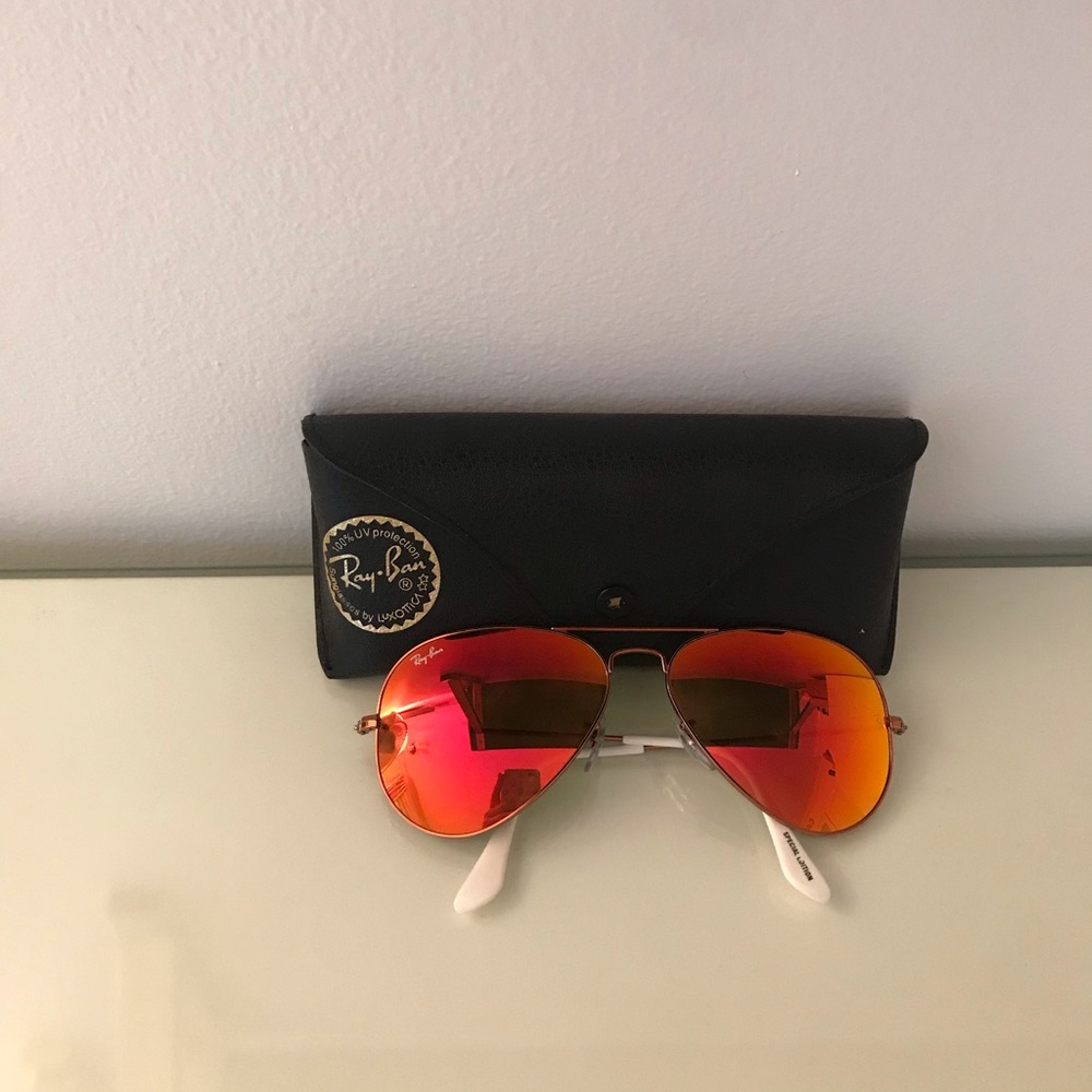 Orange mirrored ray bans